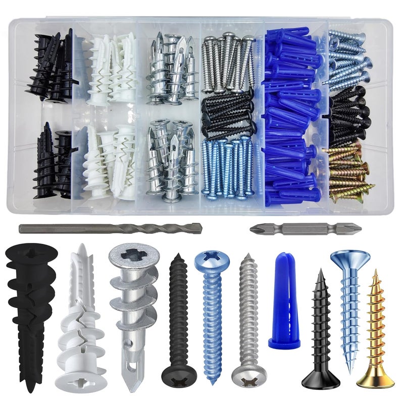 Wensilon Self-Drilling Drywall Anchors Assortment Kit – 182 Pcs for Concrete, Drywall,sheetrock Anchors， and Sheetrock – Heavy Duty Wall Anchors for Easy Installation, No Drill Bit Required - Image 1